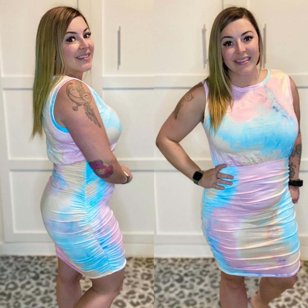On Sale! Tie Dye Side Scrunch Sleeveless Dress